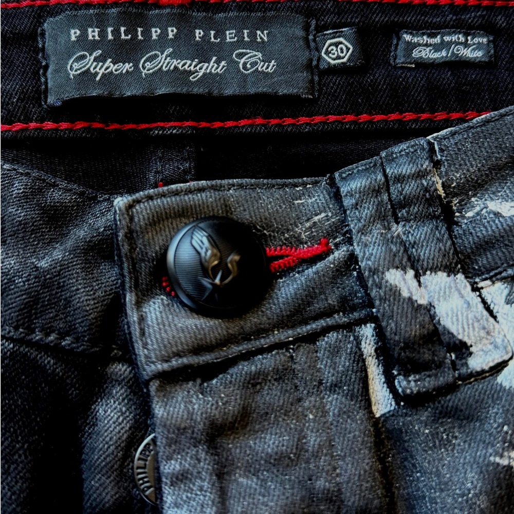 Philipp Plein Super Straight Cut Black White Tie-Dye Jeans Sz 30 | Rare Capsule - Picture 7 of 11